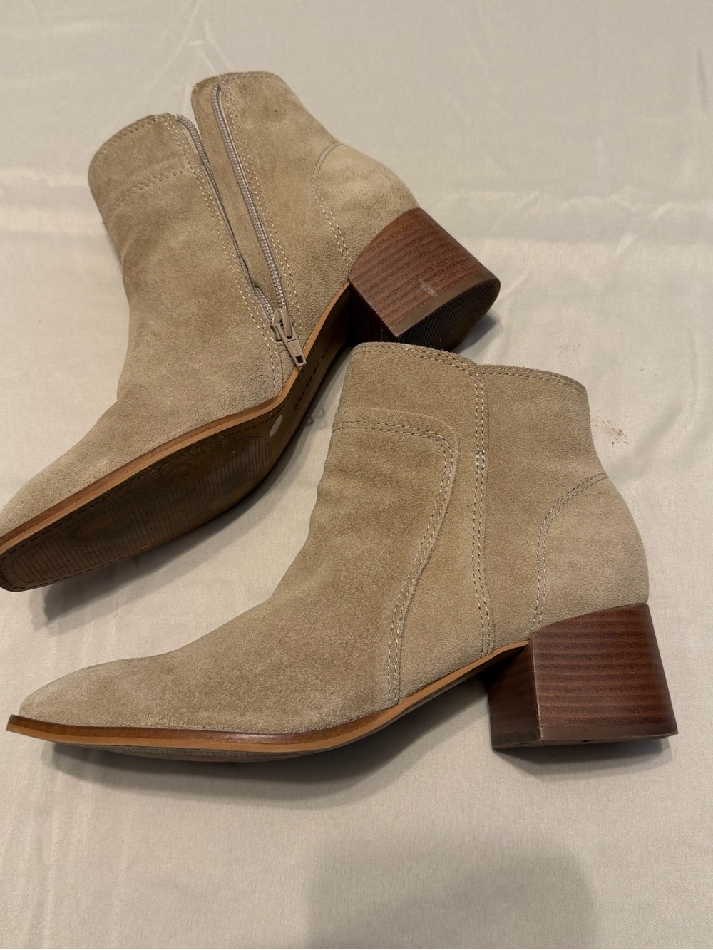 Lucky Brand Suede Ankle Booties in Light Taupe